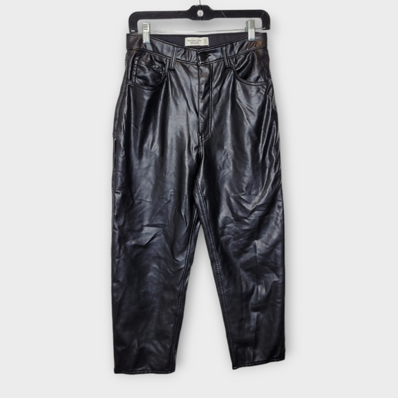 Abercrombie Fitch Vegan Leather Ankle Straight Ultra High Rise Pants 10S Black - Picture 2 of 5